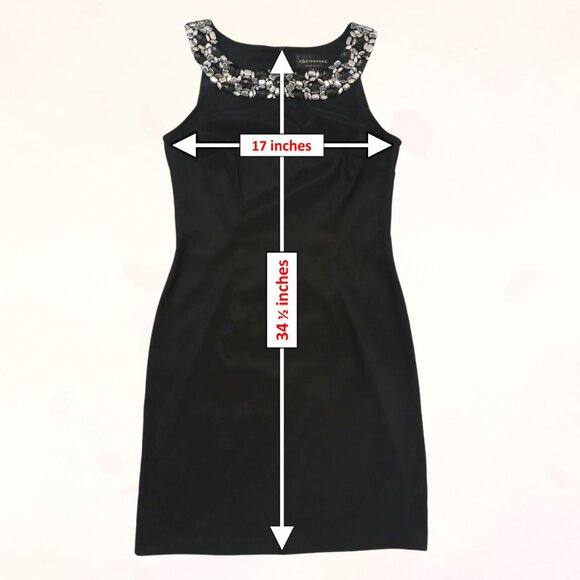 Connected Apparel Women Black Knee Length Sleek Dress with Rhinestone Neckline 8 - Picture 15 of 15